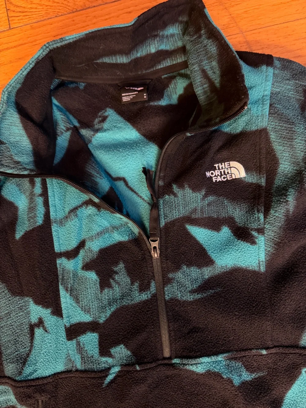 The North Face Men’s Teal and Black Patterned Pullover Hoodie